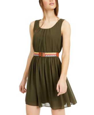 BCX - Juniors' Belted Fit & Flare Dress