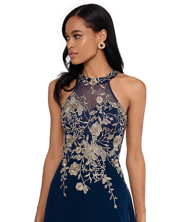 betsy and adam embellished chiffon illusion gown