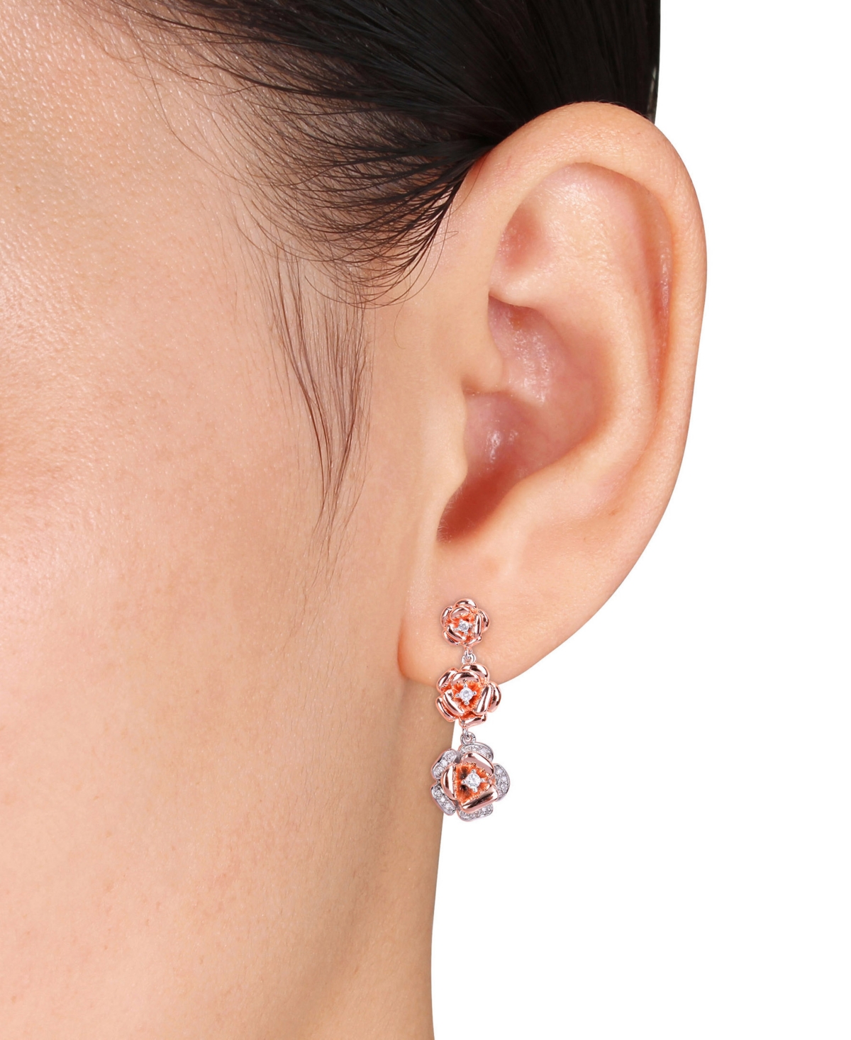 Shop Macy's Lab Grown White Sapphire (1/8 Ct. T.w.) And Diamond (1/10 Ct. T.w.) Graduated Floral Earrings In Two