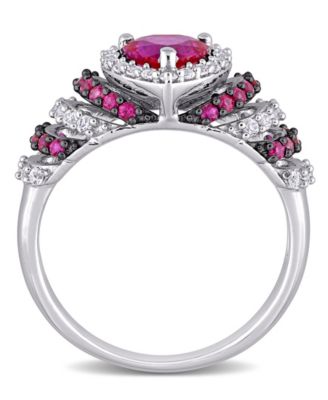 Lab-Grown Ruby (1 1/3 ct. t.w.) and Lab-Grown White Sapphire (3/8 ct. t.w.) Heart Vintage Style Ring in Sterling Silver