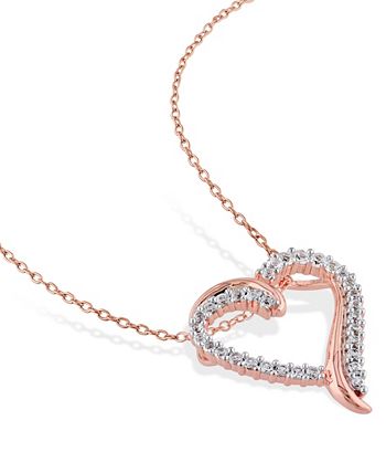 Macy's - Created White Sapphire (3/4 ct. t.w.) Heart Pendant with Chain in 18k Rose Gold Over Silver
