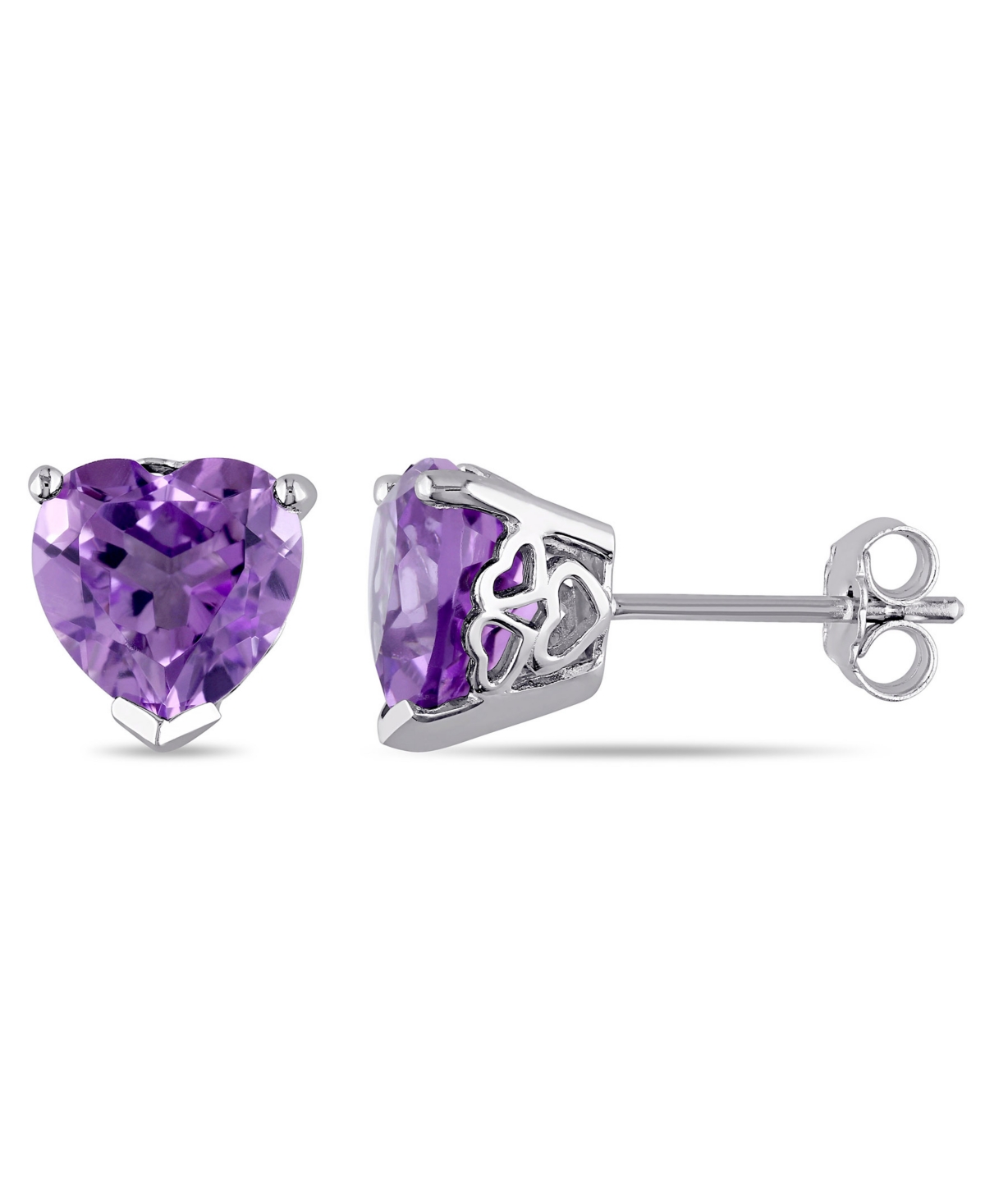 Shop Macy's Amethyst (3 1/3 Ct. T.w.) Heart Stud Earrings In Sterling Silver