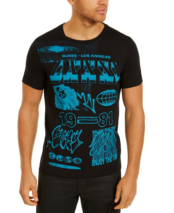GUESS Men's Pop Blue Graffiti Graphic T-Shirt & Reviews - T-Shirts ...