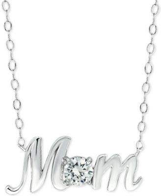 Giani Bernini - Cubic Zirconia Mom Nameplate Pendant Necklace in Sterling Silver, 16" + 2" extender (Also Available in Pink or Blue)