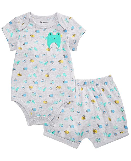 First Impressions Baby Boys Frog Printed Bodysuit Bloomer Shorts
