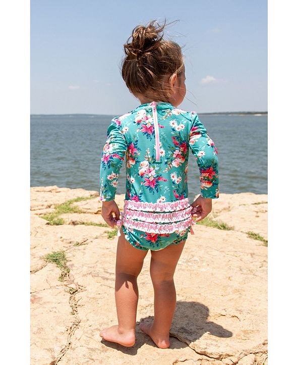 RuffleButts Baby Girls Ruffled 1Piece Rash Guard Swim Hat Set & Reviews Swimwear Kids Macy's