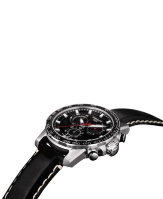 Men's Swiss Chronograph Supersport T-Sport Black Leather Strap Watch 46mm