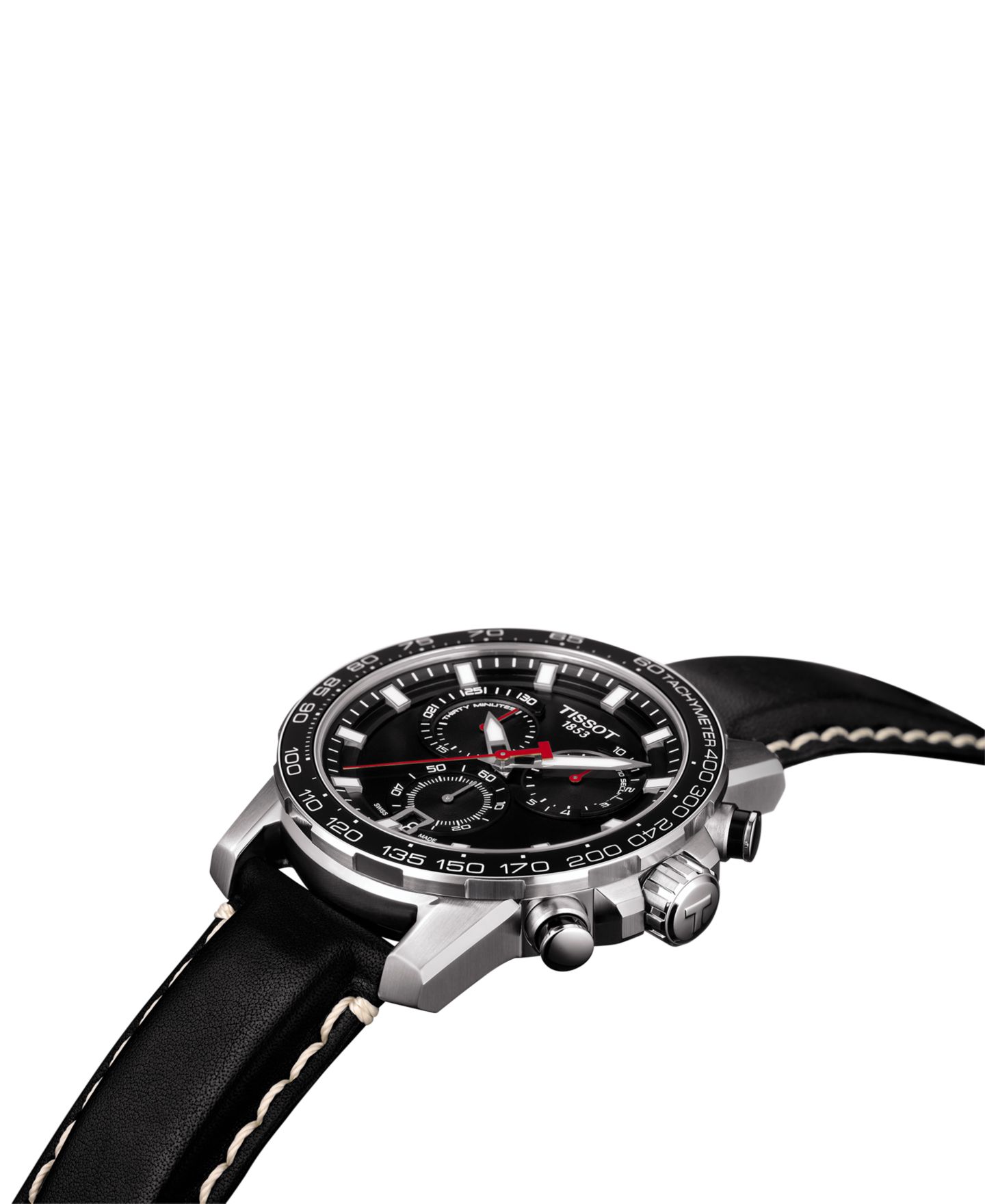 Мужские часы Tissot Swiss Chronograph Supersport T-Sport Black Leather Strap Watch 46mm — фото 7