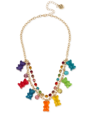 image of Betsey Johnson Gold-Tone Crystal, Fireball & Gummy Bear Statement Necklace, 16