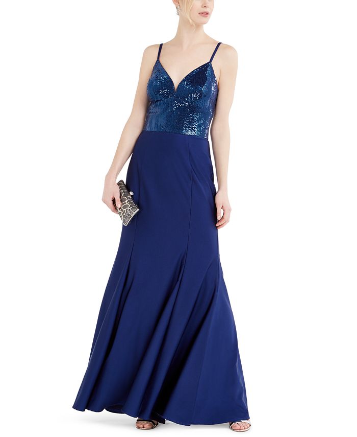 Nightway Sequin-Dot Sateen Fitted Gown - Macy's