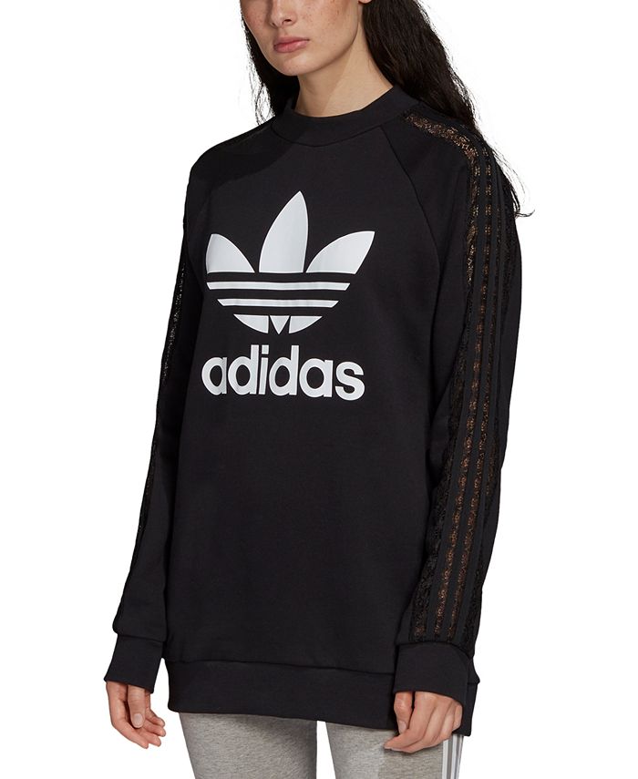adidas Women's Cotton Lace-Trimmed Logo Sweatshirt - Macy's