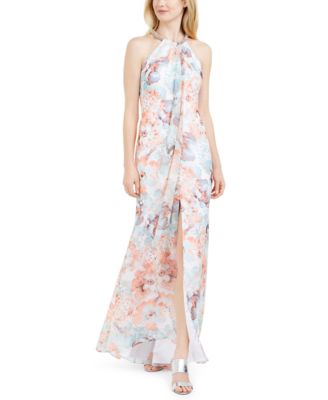 calvin klein draped chiffon halter gown