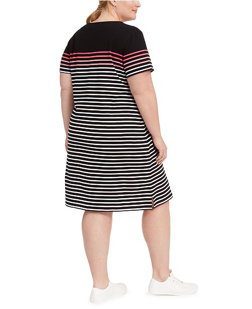 Karen Scott Plus Size Cotton Striped Lace Up Dress Created For