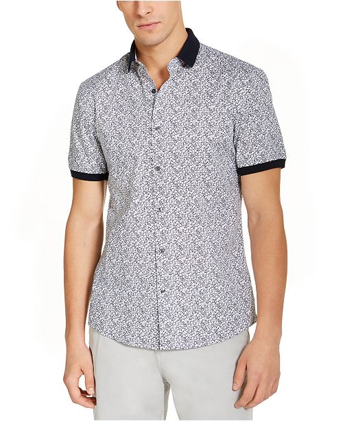 Michael Kors Men S Slim Fit Stretch Print Short Sleeve Shirt