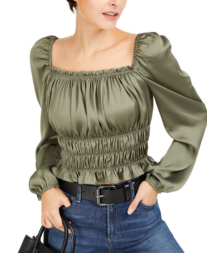 Bar III Square-Neck Smocked Puff-Sleeve Top, Created for Macy's - Macy's
