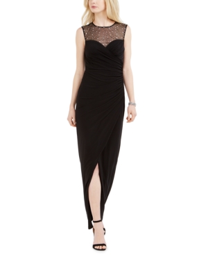 VINCE CAMUTO PETITE SWEETHEART EMBELLISHED ILLUSION GOWN