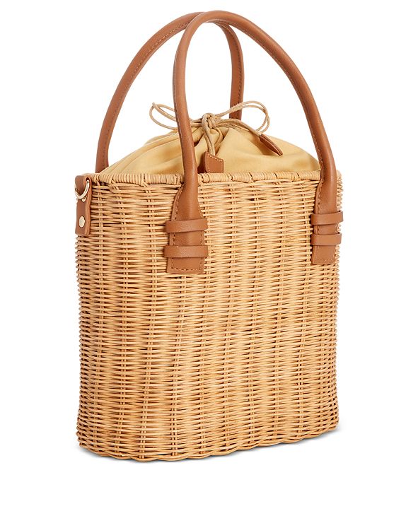 Alfani Rattan Bucket Tote, Created for Macy's & Reviews - Handbags ...