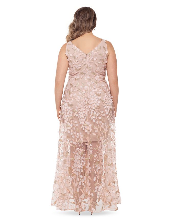 XSCAPE Plus Size 3DFloral Embroidered Gown Macy's