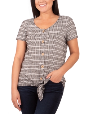 image of Ny Collection Printed Tie-Hem Blouse