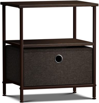 1 Drawers Nightstand with Shelf - Steel Frame, Wood Top & Easy Pull Fabric Bins - Perfect for Home, Bedroom, Office & College Dorm