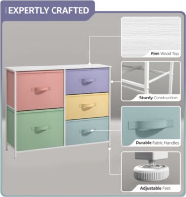 Dresser with 5 Drawers - Storage Chest Organizer with Steel Frame, Wood Top, Handles, Fabric Bins