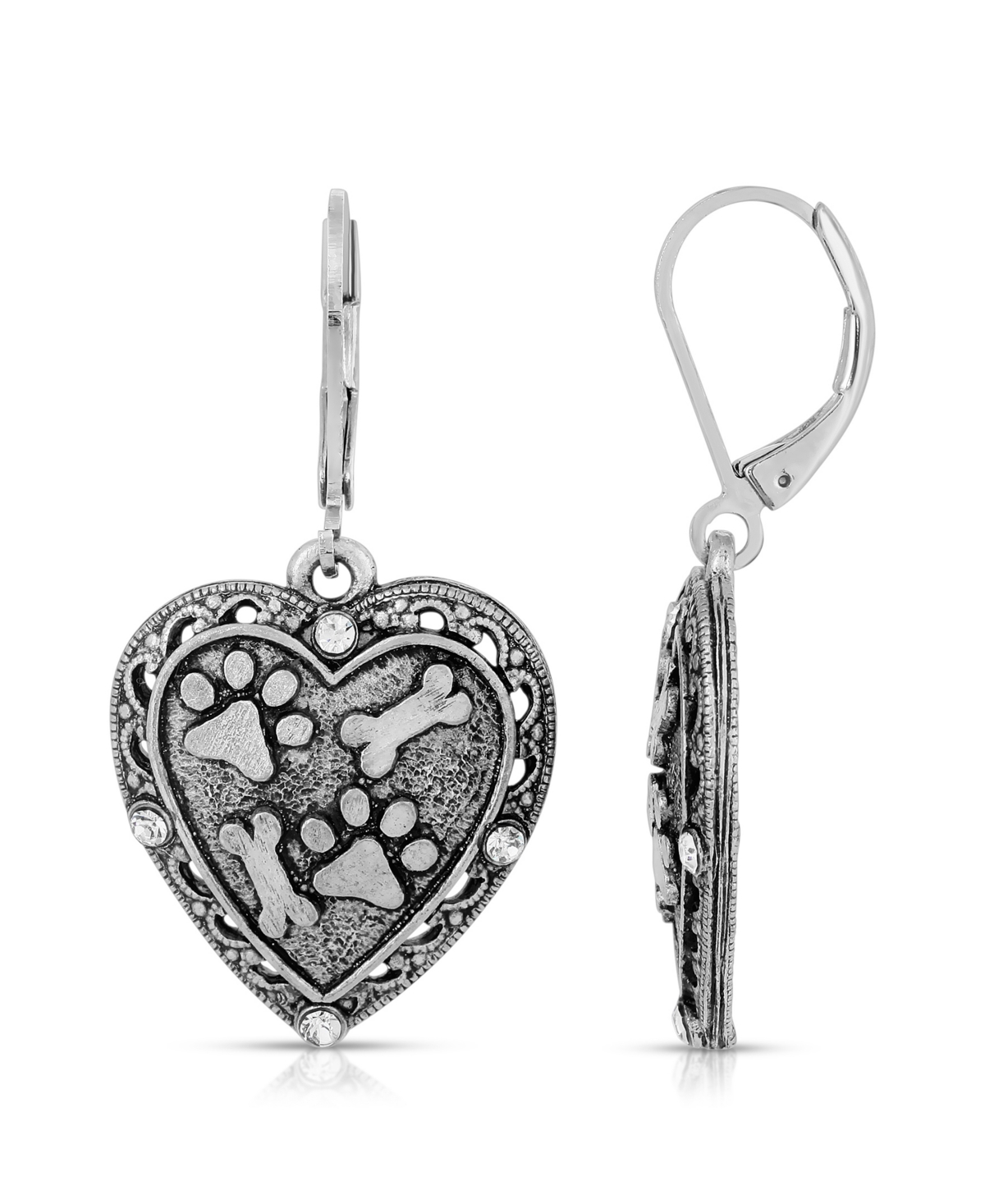 2028 Silver Tone Heart Paw And Bones Drop Earrings In Silver