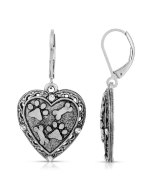 image of 2028 Silver Tone Heart Paw and Bones Drop Earrings