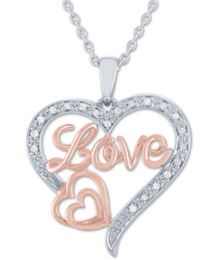 Macy's Diamond Love Heart Pendant Necklace (1/10 Ct. T.w.) In Sterling Silver & 14k Rose Gold-plate, 16" +