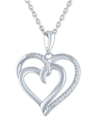 diamond accent double heart pendant in sterling silver