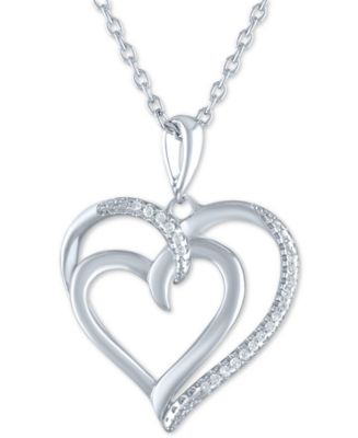 Macy's Diamond Accent Double Heart Pendant Necklace in Sterling Silver ...