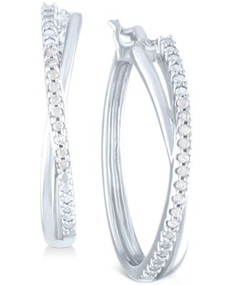 Verragio Sterling shops Silver Two-Tone 1” hoop earrings with simulated diamonds