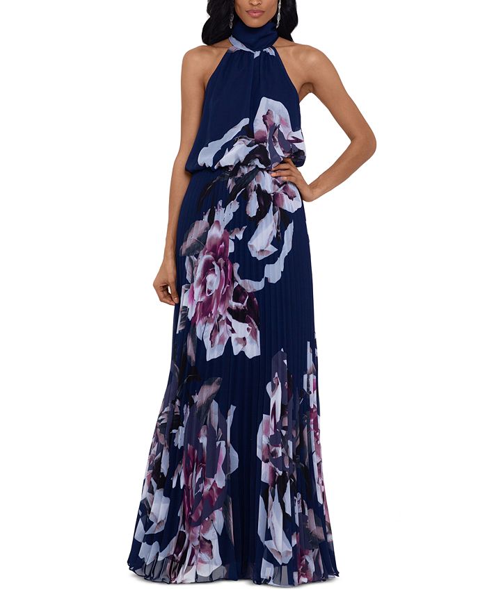 Betsy & Adam Floral-Print Chiffon Halter Gown - Macy's