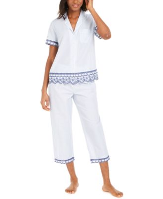 Charter Club - Cotton Embroidered Stripe Capri Pants Pajamas Set