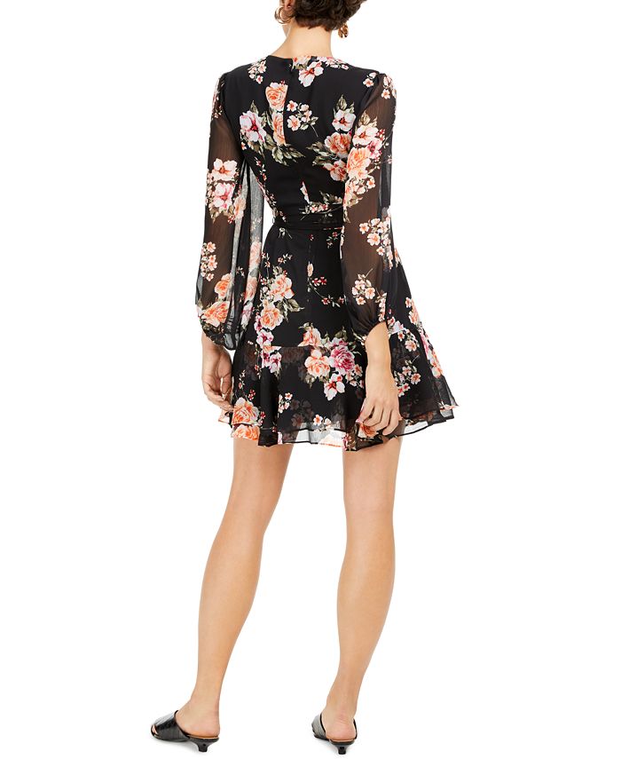 Bar III Floral-Print Blouson-Sleeve Fit & Flare Dress, Created for Macy ...
