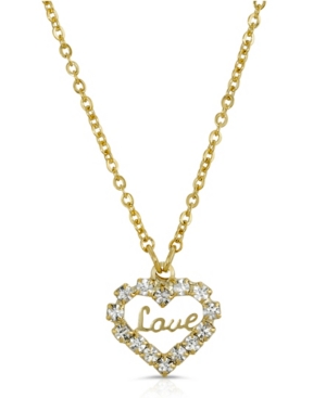 image of 2028 14K Gold Dipped Crystal Accented Love Heart Pendant Necklace
