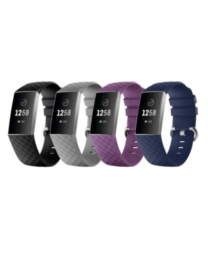 image of Posh Tech Unisex Fitbit Versa Charge 3 Assorted Silicone Watch Replacement Bands - Pack of 4