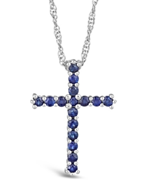 image of Sapphire (3/4 ct. t.w.) Cross Pendant Necklace in Sterling Silver