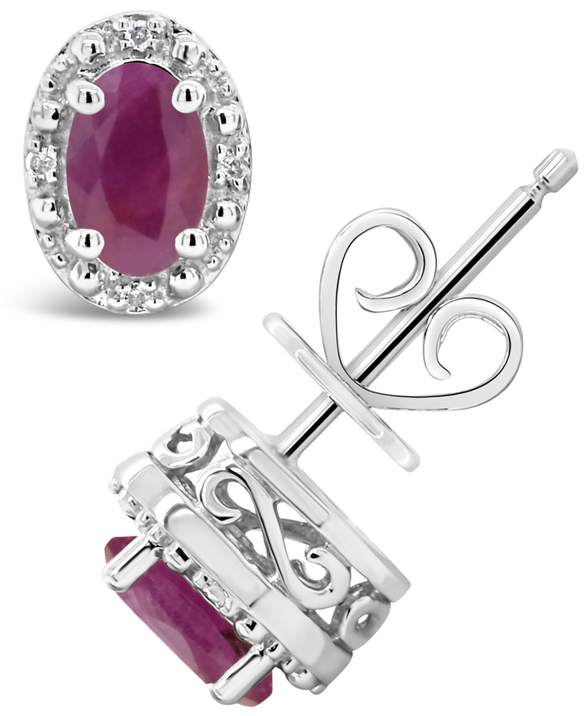 Macy's Ruby (1-1/5 Ct. T.w.) And Diamond Accent Stud Earrings In Sterling Silver In Ruby