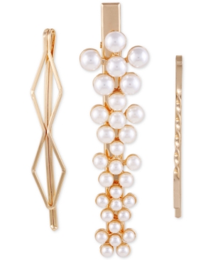 image of Guess Gold-Tone 3-Pc. Set Imitation Pearl Hair Pins & Alligator Clip