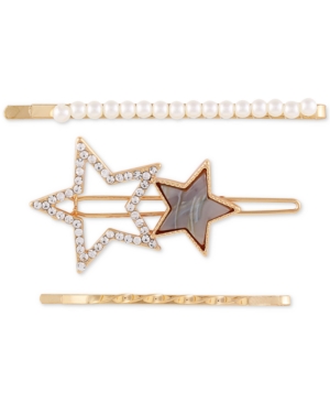 image of Guess Gold-Tone 3-Pc. Set Imitation Pearl & Crystal Hair Pins