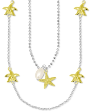 image of Kona Bay Freshwater Pearl (9mm) & Starfish Layered Statement Necklace in Fine Silver-Plate & Gold-Plate, 15