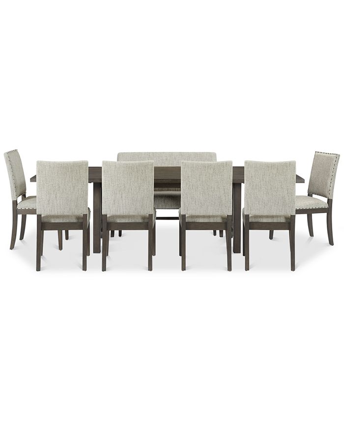 Furniture - Parker Mocha Dining , 8-Pc Set (Table, 6 Side Chairs & Bench)