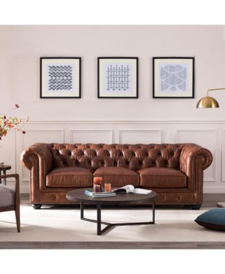 Alexandon Leather Chesterfield Tufted Sofa with Roll Arm