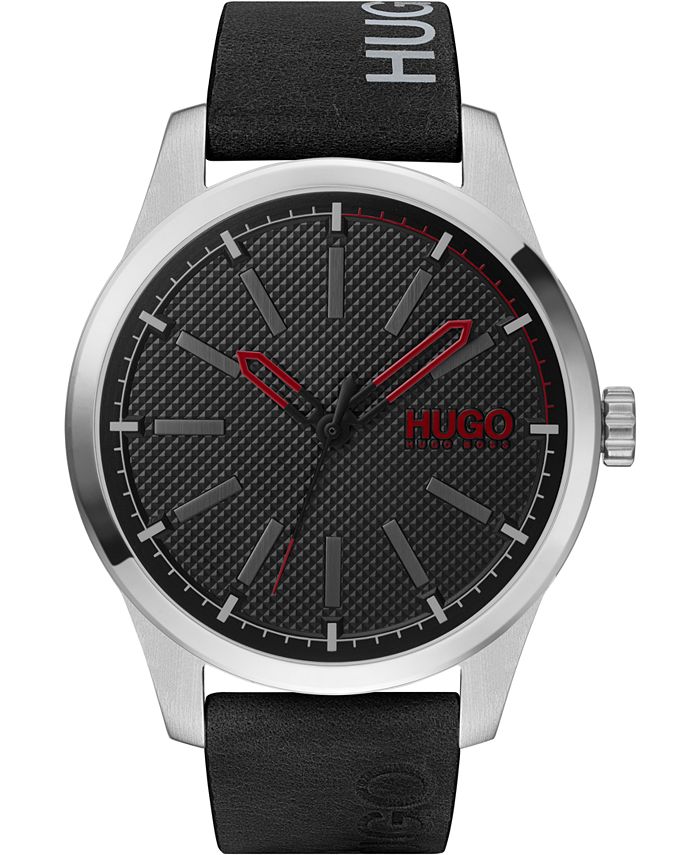 HUGO - Men's #Invent Black Leather Strap Watch 46mm