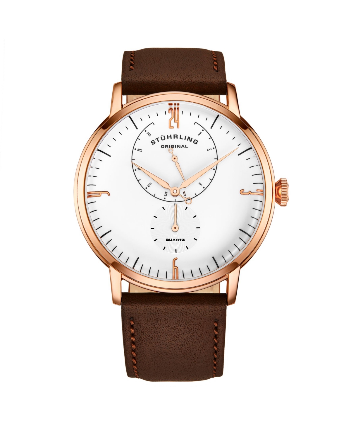 Men's Brown Genuine Leather Strap Watch 42mm - Brown