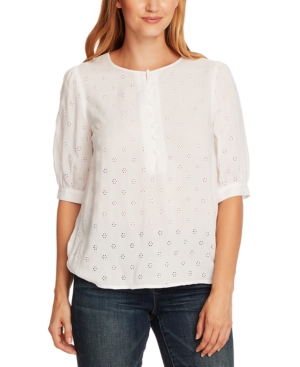 VINCE CAMUTO EYELET-EMBROIDERED TOP