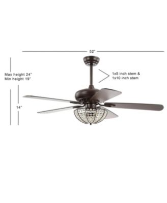 Joanna 52" 3-Light Bronze Crystal Led Ceiling Fan with Remote