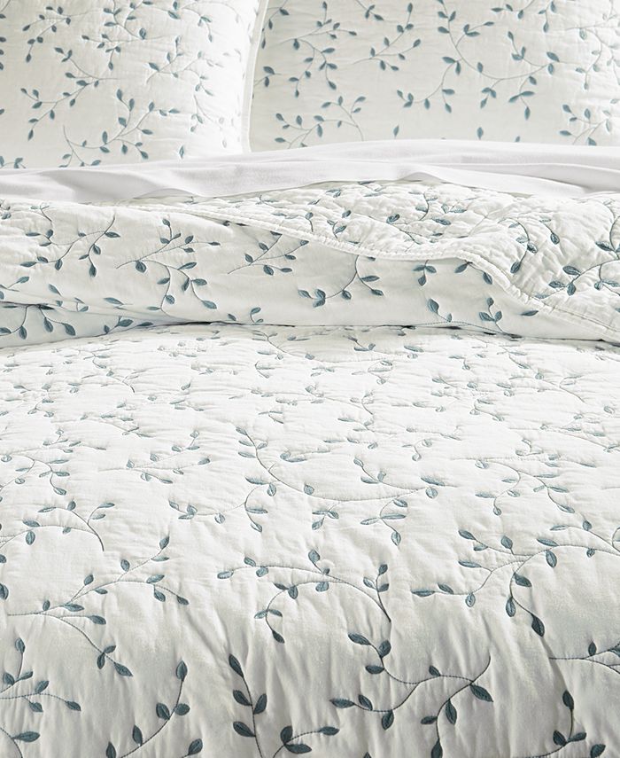 Martha Stewart Collection CLOSEOUT! Embroidered Leaves Reversible Twin