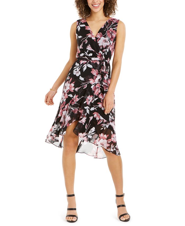 Connected Petite Floral-Print Flounce Dress - Macy's