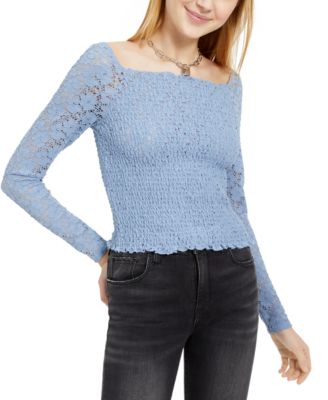 Planet Gold - Juniors' Smocked Lace Top